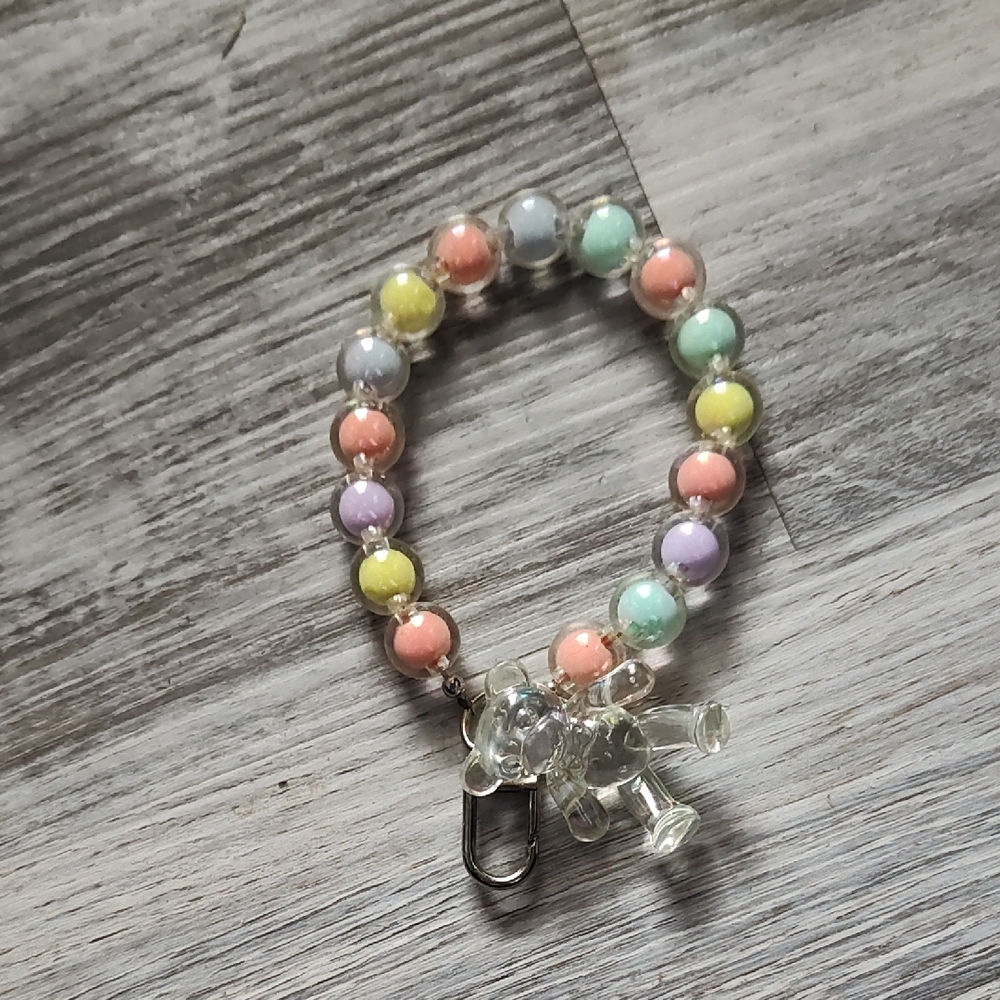 Colorful Beaded Kids Bracelet with Bear Charm